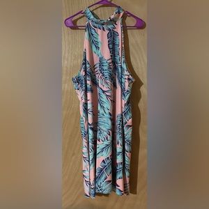 Pink with blue feathers dress